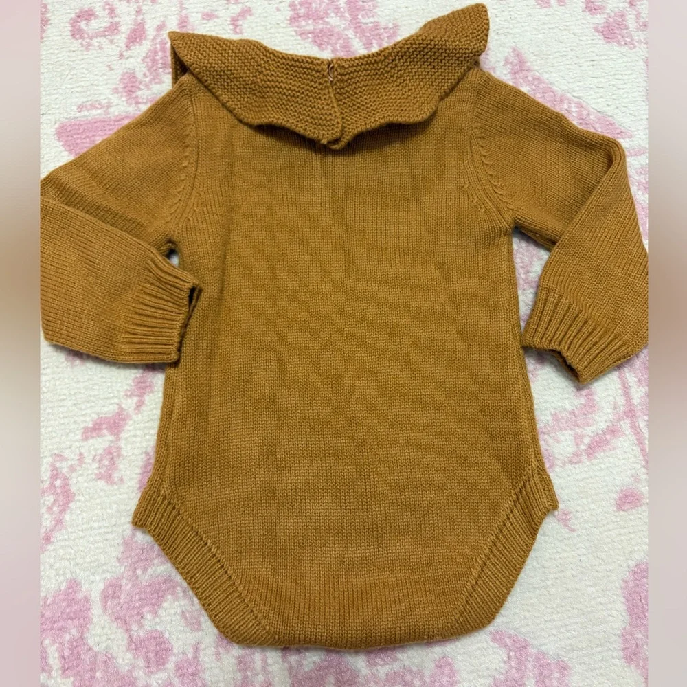 Cozy Brown Knit Collared Sweater Bubble Baby Girl size 90